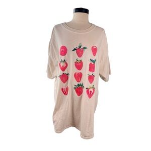 Free People girl Dangerous oversized Cream Tee with Red Strawberry Print